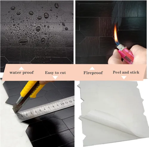 Vista 5 de XUANINY 7 hojas de azulejos metálicos para salpicaduras de muro, autoadhesivas, múltiples formas, mosaico de aluminio 3D, adhesivo de pared