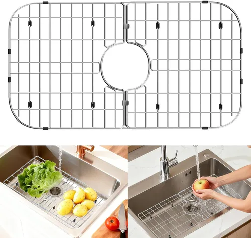 Vista 10 de Protectores de fregadero para fregadero de cocina, 12 x 11 pulgadas, protector de fregadero centrado en rejilla, material de acero inoxidable 304