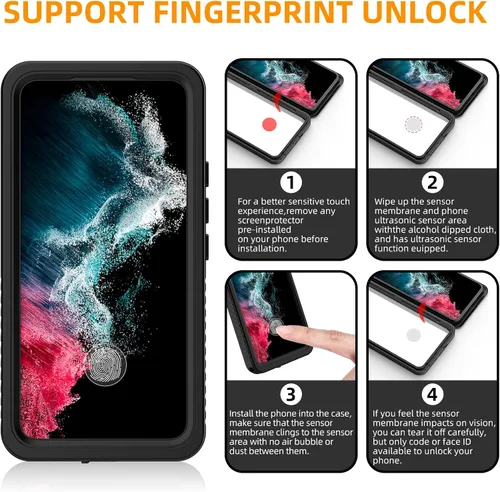 Vista 6 de YMCCOOL Funda impermeable para Samsung Galaxy S22, con protector de pantalla sensible integrado a prueba de golpes, resistente a prueba de golpes