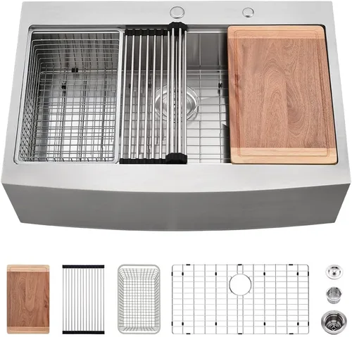 Vista 12 de Fregadero negro de 24 pulgadas para casa de campo, fregadero de cocina de 24 x 22 pulgadas con delantal frontal, acero inoxidable de calibre 16