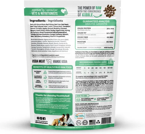 Vista 3 de healthybud Alimento crudo para perros, mordeduras de carne liofilizadas, alimento para cachorros sin granos, grado humano, alto contenido