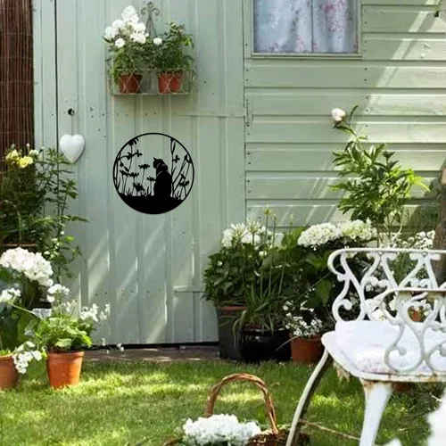 Vista 3 de SwallowLiving Decoración de silueta de gato negro de metal de 13.4 x 13.4 pulgadas, arte de pared de corte láser, elegante regalo de gato negro