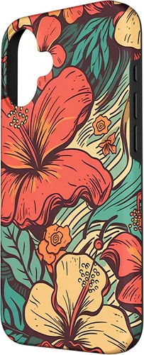 Vista 2 de iPhone 16 Vintage Hawaii Hibiscus Pattern Retro Tropical Hawaiian Case