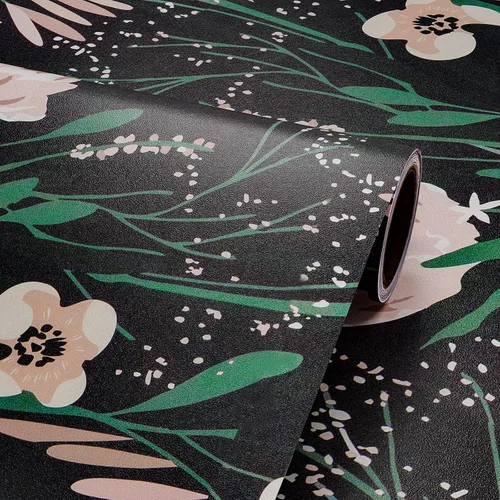 Vista 9 de VaryPaper Papel tapiz floral negro, verde y rosa, de 17.7 x 118 pulgadas, papel tapiz autoadhesivo de vinilo, papel de contacto floral decorativo