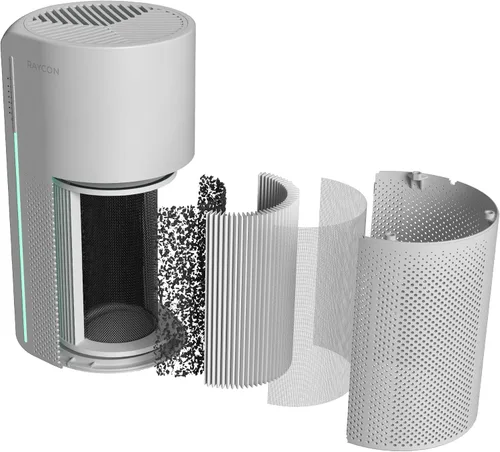 Vista 4 de Raycon Purificador de aire de habitación, filtro HEPA reemplazable H13, indicador LED de calidad del aire, velocidades de ventilador ajustables
