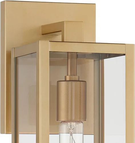 Vista 3 de John Timberland Titan - Moderna lámpara de pared para exteriores, marco rectangular dorado suave, paneles de vidrio transparente de 14 1/4 pulgadas