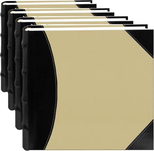 Vista 4 de Pioneer álbum de fotos de gran capacidad con tapa de tela cosida y piel sintética, negro sobre beige, Cuero, Multicolor, 1