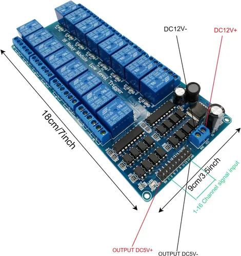 Vista 4 de Placa de módulo de relé de 16 canales de 12 V para Arduino DSP AVR PIC ARM