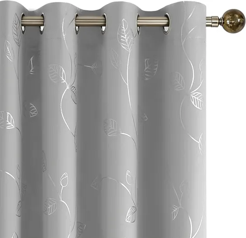 Vista 74 de BUHUA Cortinas pequeñas para ventana de 36 pulgadas de largo, 2 paneles, cortinas opacas con elegantes ramas de árbol plateadas, cortinas de bloqueo