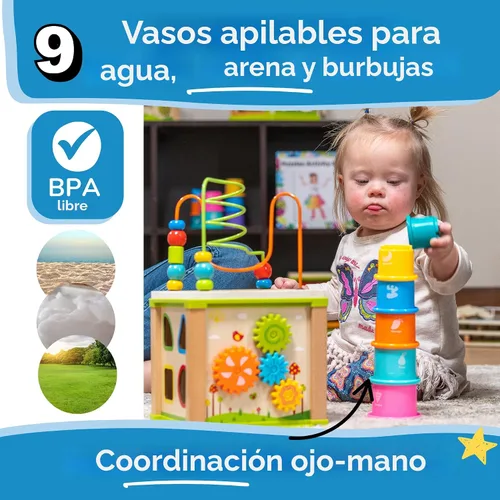 Vista 3 de Cubo de actividades de madera para bebés - Set de regalo para niños Juguetes de regalo para niños de 1 a 2 años Juguetes educativos para niños