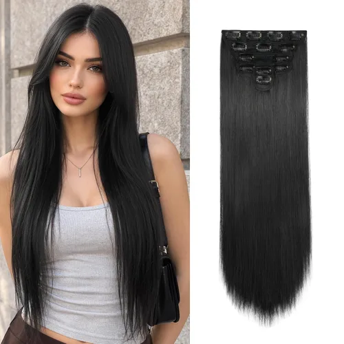 Vista 39 de Fliace Extensiones de cabello con clip, 6 piezas de extensiones onduladas, cabello espeso rubio ceniza, extensiones de cabello que se mezclan bien