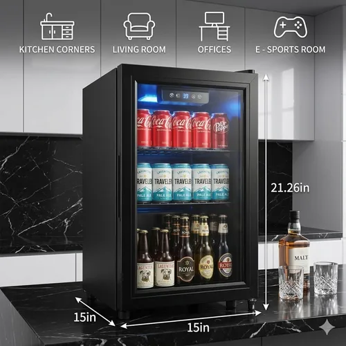 Vista 3 de Dawmilon 1.8 Cu.Ft Mini Fridge, 70 Can Beverage Refrigerator, Compact Drink Fridge with Glass Door, Adjustable Shelves, Temperature Control