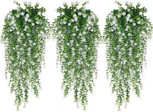 Vista 10 de WEISPARK Flores Colgantes Artificiales, 4 piezas de Guirnalda de Enredadera de Eucalipto Falsa, Plantas Plásticas de Decoración de Flores Fucsia-4