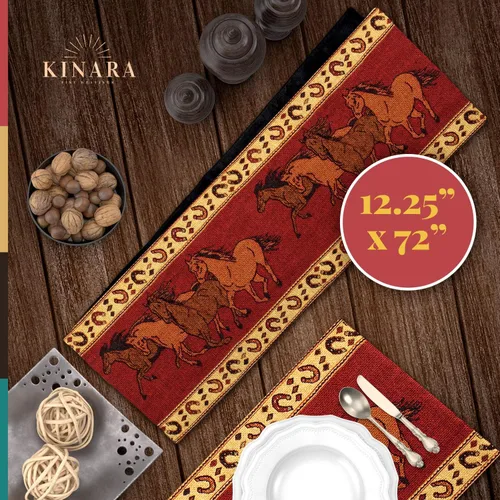 Vista 6 de Kinara Camino de mesa de caballos corriendo - Diseño nativo americano del suroeste - Patrón hermoso y único - Tejido fino de 12.25 x 72 pulgadas.