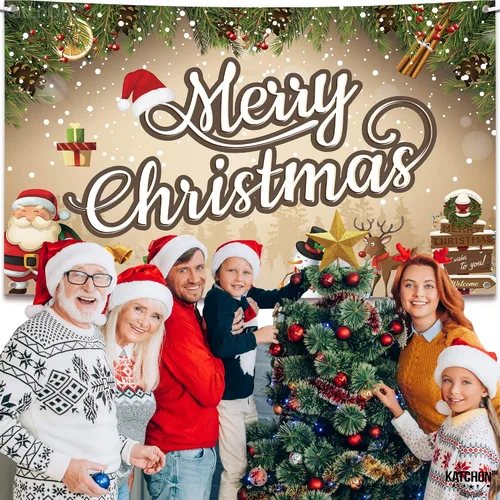 Vista 6 de KatchOn, Cartel de Feliz Navidad extra grande – 72 x 44 pulgadas Fondo de Feliz Navidad para decoraciones de Navidad Cartel de pared de Navidad