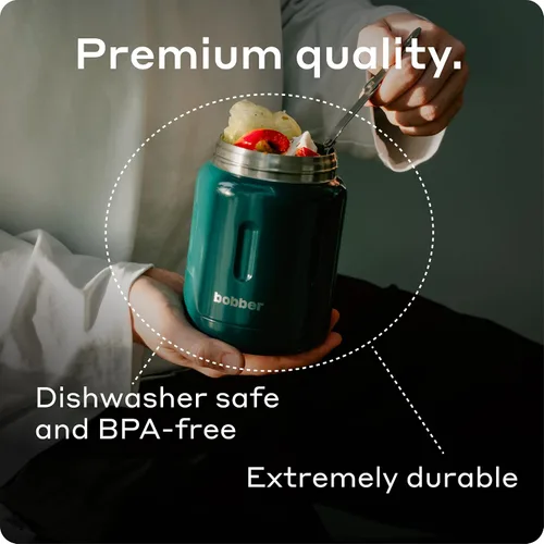 Vista 5 de BOBBER Tarro de alimentos aislado de acero inoxidable de 16 oz con boca extra ancha, cuchara y tazón integrados, mantiene el calor durante 10 horas