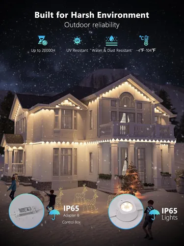 Vista 8 de BrizLabs Signature Luces Permanentes para Exteriores, 100 pies, 60 LED RGBCW, Luces Inteligentes de Casa de Navidad, Más de 200 Efectos