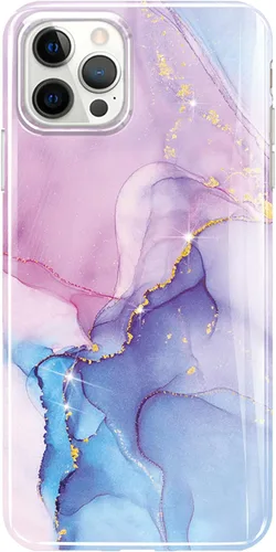 Vista 5 de luolnh Funda dorada brillante compatible con iPhone 12 y iPhone 12 Pro de 6.1 pulgadas, diseño de mármol, a prueba de golpes, de silicona suave