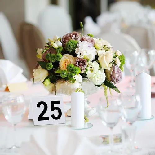 Vista 5 de Tuanse Table Numbers 1-25 - Tiendas de campaña acrílicas de doble cara, color blanco, negro Tarjetas de números de restaurante de plástico