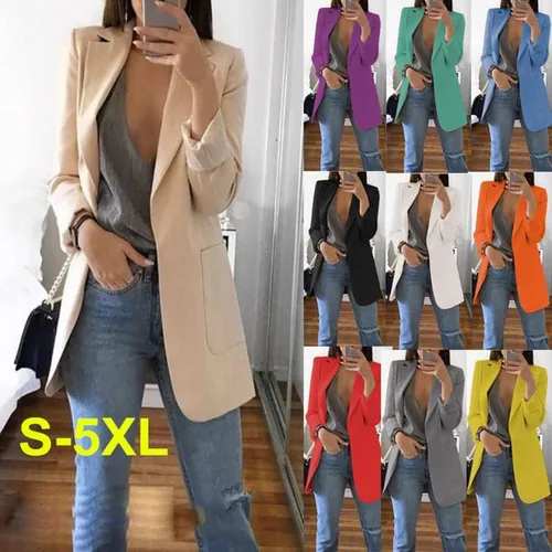 Vista 2 de Andongnywell Women's Casual Button Blazer Office Work Long Sleeve Blazer Solid Color with Pockets Outwear
