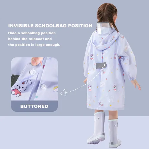 Vista 3 de Chubasqueros para niños, poncho de lluvia para niñas, ropa de lluvia para niños