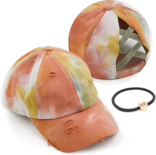 Vista 20 de C.C Gorra de béisbol de malla con diseño de estrella brillante, gorra de camionero ajustable para moño o cola de caballo Una banda elástica-negro