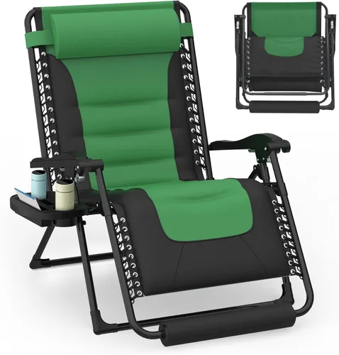 Vista 2 de Slendor Zero Gravity - Silla de gravedad cero con bloqueo mejorado y cojín extraíble, silla de campamento reclinable con soporte para tazas Negro