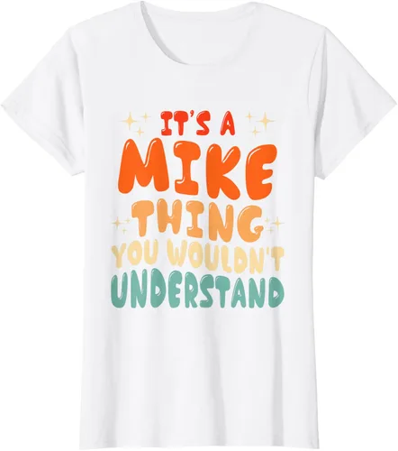 Vista 22 de Camiseta retro de los años 80 con texto en inglés "It's A Mike Thing You Wouldn't Understand", Negro