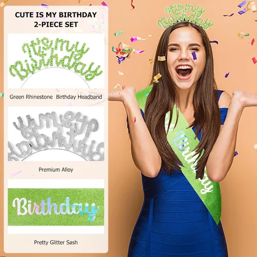 Vista 3 de BAHABY Coronas de cumpleaños para mujer, juego de banda y diadema de cumpleaños, banda de cumpleaños de princesa y tiara de diamantes de imitación