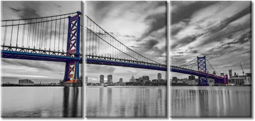 Vista 84 de TUMOVO Arte de pared en blanco y negro con paisaje urbano de Nueva York, decoración de pared de horizonte de Nueva York para sala de estar, puente