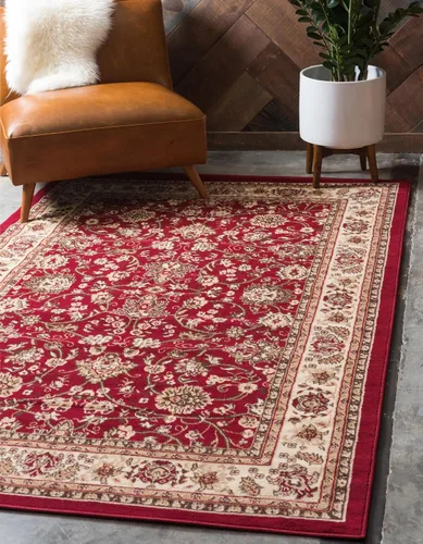 Vista 65 de Unique Loom Sialk Hill Collection - Alfombra de área Washington (6' 1" x 9' Rectángulo Burdeos/Crema)