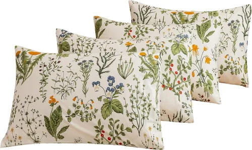 Vista 35 de ECOCOTT Juego de 2 fundas de almohada florales de tamaño estándar, 100% algodón lavado con cierre de sobre, fundas de almohada estampadas de flores