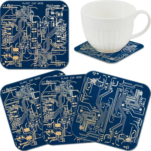 Vista 7 de Nuenen 4 Piezas de Posavasos de Tablero de Circuito PCB para Bebidas, Posavasos de Tablero de Circuito de Oro por Inmersión, Diseño de PCB