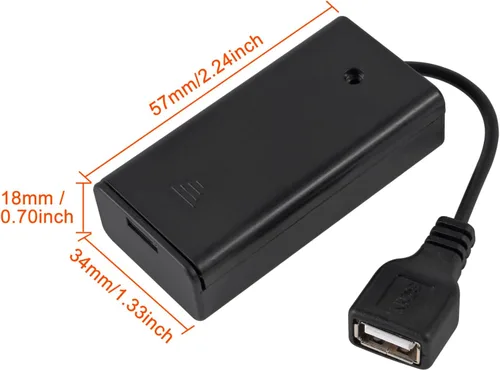 Vista 2 de ACEIRMC 4 piezas 2 AA soporte de batería, USB hembra zócalo 2 AA caja de batería titular con cubierta e interruptor de encendido/apagado