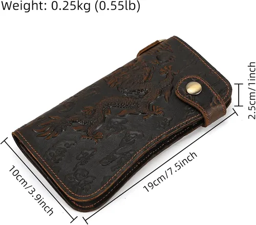 Vista 2 de Cartera larga de cuero genuino para hombre, cartera con tarjetero y bolsillo para monedas