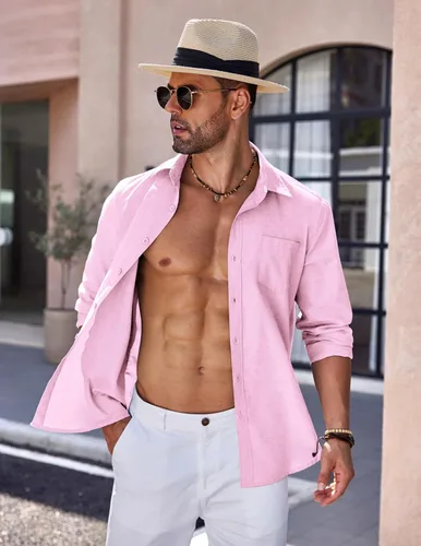 Vista 3 de COOFANDY Camisa de manga larga con botones para hombre, casual, sin doblar, ajuste regular, Oxford