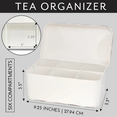 Vista 6 de AuldHome Farmhouse - Caja de té (blanca), estilo retro vintage esmaltado, lata de almacenamiento de té