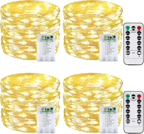 Vista 11 de Serie de luces LED RGB parpadeantes que cambian de color, funciona con pilas, para decoración de interiores y exteriores, con temporizador y control
