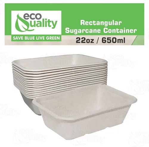Vista 5 de EcoQuality Cuencos desechables de 22 onzas – Cuencos rectangulares compostables de fibra de caña de azúcar, biodegradables, ecológicos, oblongos
