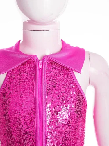 Vista 11 de JEATHA Mono de discoteca hippie brillante de los años 70 para niñas y niñas, con lentejuelas brillantes, disfraz de baile funky