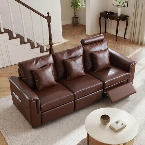 Vista 19 de ORRD Consola de almacenamiento multifuncional con soportes dobles para tazas, mesa, estación de carga USB para sofá modular seccional para sala