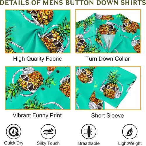 Vista 34 de Camisa hawaiana para hombre, con estampado floral, cómoda, con botones, casual, manga corta, ropa de playa para hombre