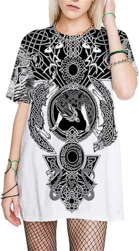 Vista 4 de DUOLIFU Camiseta unisex impresa en 3D Cool Vikings Tattoo de mitología nórdica