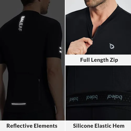Vista 5 de BALEAF Camiseta de ciclismo para hombre, manga corta, camisetas de ciclismo de bicicleta, camiseta con cremallera completa, 3+1 bolsillos, UPF50+