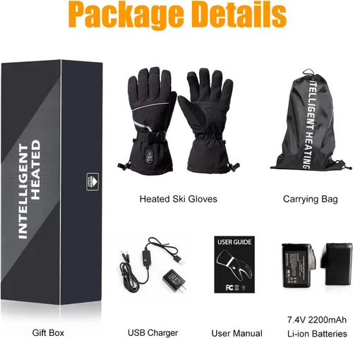 Vista 7 de Guantes térmicos con batería de 7.4 V recargables para hombres y mujeres, recargables para senderismo, esquí, ciclismo, campamento y pesca, guantes
