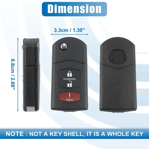 Vista 5 de X AUTOHAUX 3 botones Flip coche entrada sin llave control remoto reemplazo llavero proximidad Smart Fob BGBX1T478SKE125-01 para Mazda 5 2 CX-7 CX-9