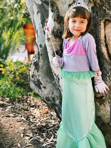 Vista 7 de Reliparty Disfraz de sirena para niñas pequeñas vestido de princesa de manga larga