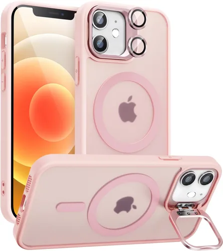 Vista 18 de Funda magnética para iPhone 11 con soporte, compatible con Magsafe, protección militar y protector de lente de cámara, funda translúcida mate