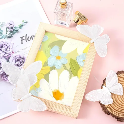 Vista 5 de HINZIC Paquete de 10 mariposas de plumas 3D para decoraciones, calcomanías de mariposa de perlas brillantes para manualidades, adornos de árbol