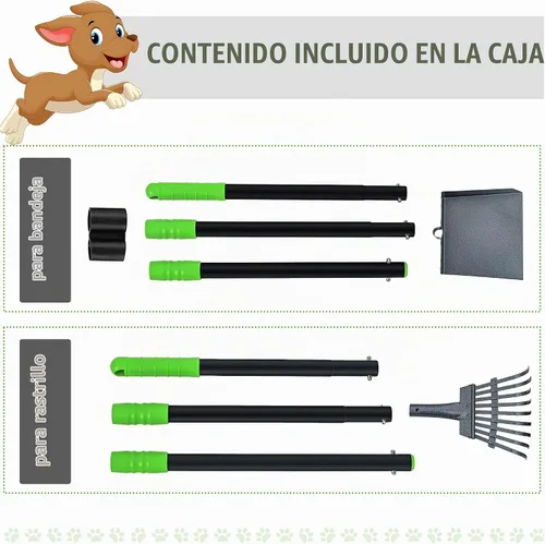 Vista 5 de Niubya Recogedor de excrementos para perros, bandeja de metal para recoger excrementos y rastrillo con mango largo ajustable, recogedor de Negro